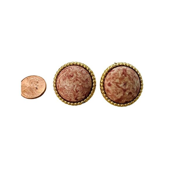Vintage 1980s Pierced Post Earrings Mauve Goldtone Plastic Lightweight 1" Diamet - Picture 2 of 12